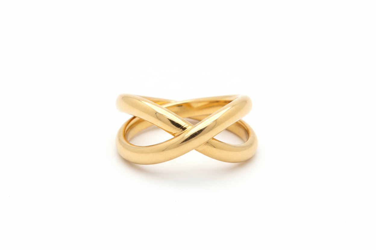 imagem de um anel com 2 aros na cor dourada